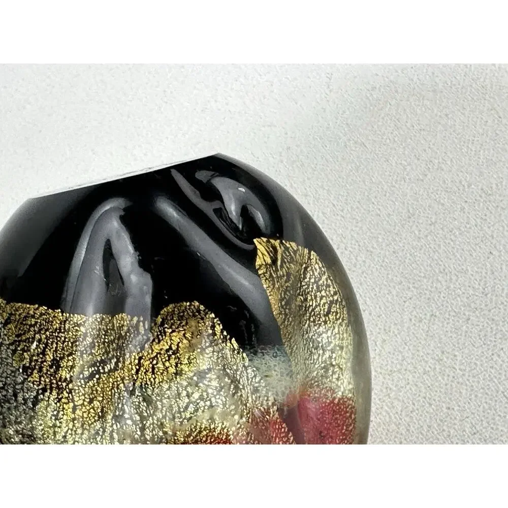 Art Glass Paperweight Artist Signed Gold Leaf Aventurine Pink Black Ovoid 4”